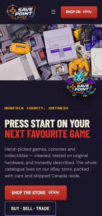 Save Point Shop website on a phone